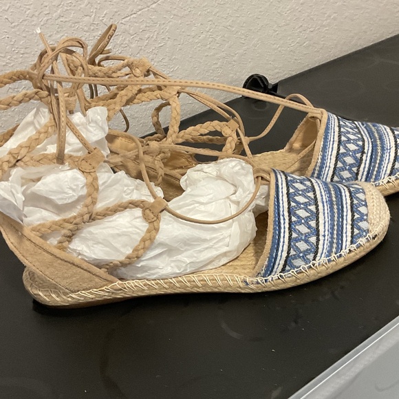 Schutz flat espadrilles in blue textile stripes 9 - Picture 2 of 7